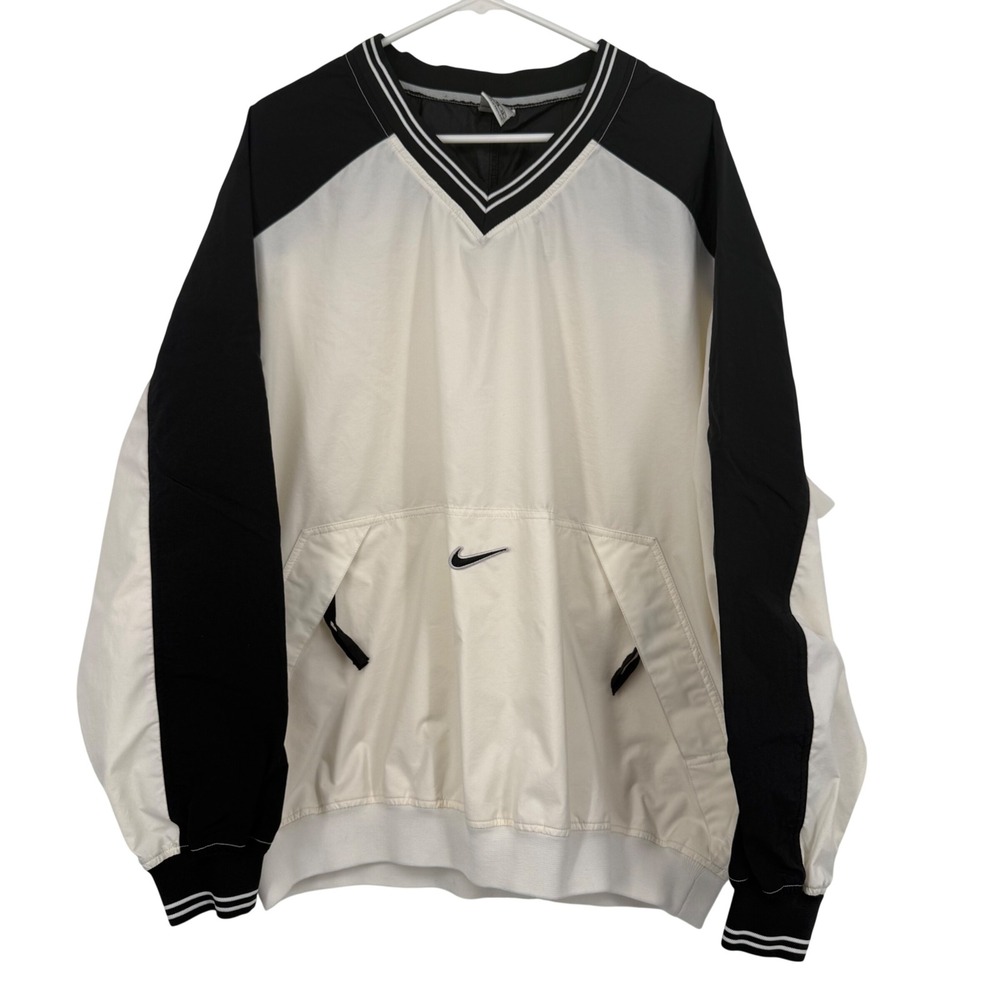 Vintage Nike Windbreaker Pullover V-Neck Colorblock White Black Men XL Y2K Retro
